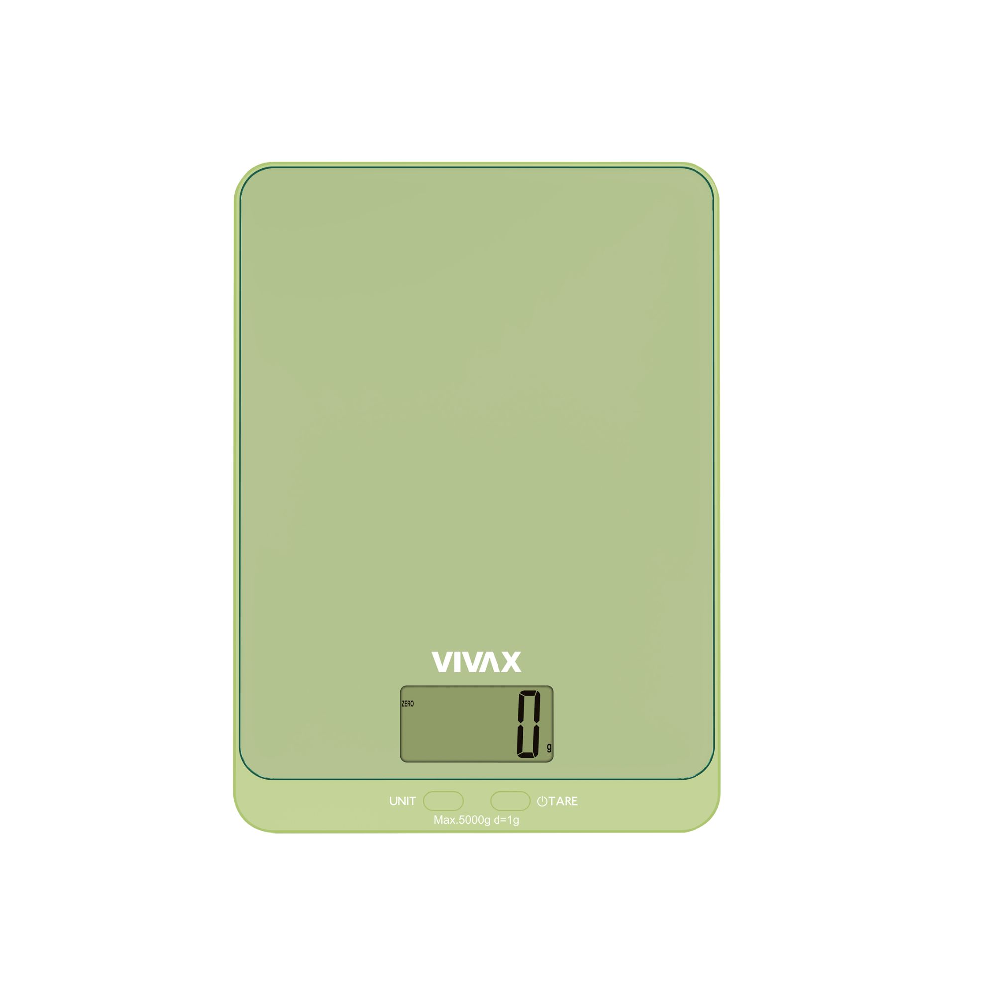 Zielona elektroniczna waga kuchenna Vivax pod kątem